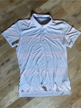 adidas men or woman Pink & White Striped Moisture-Wicking golf shirt